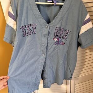 Disney Eeyore Womens Button Down Shirt - Blue and White